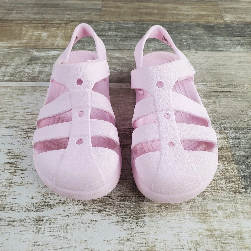 Crocs Classic Fisherman Kids Flat Sandals Sz C13 13 Pink Adjustable Heel Strap